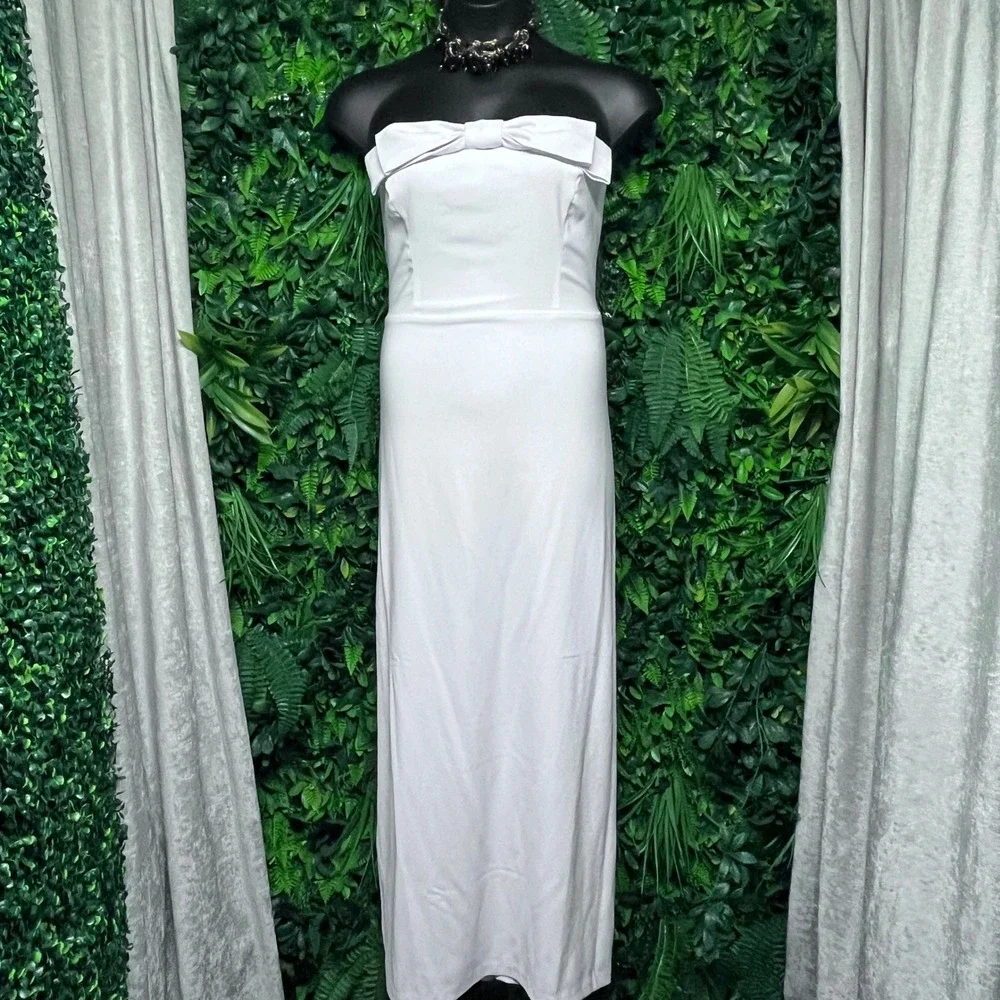 Abercrombie & Fitch Dress XLT White Strapless Bow Maxi Tall 4001
